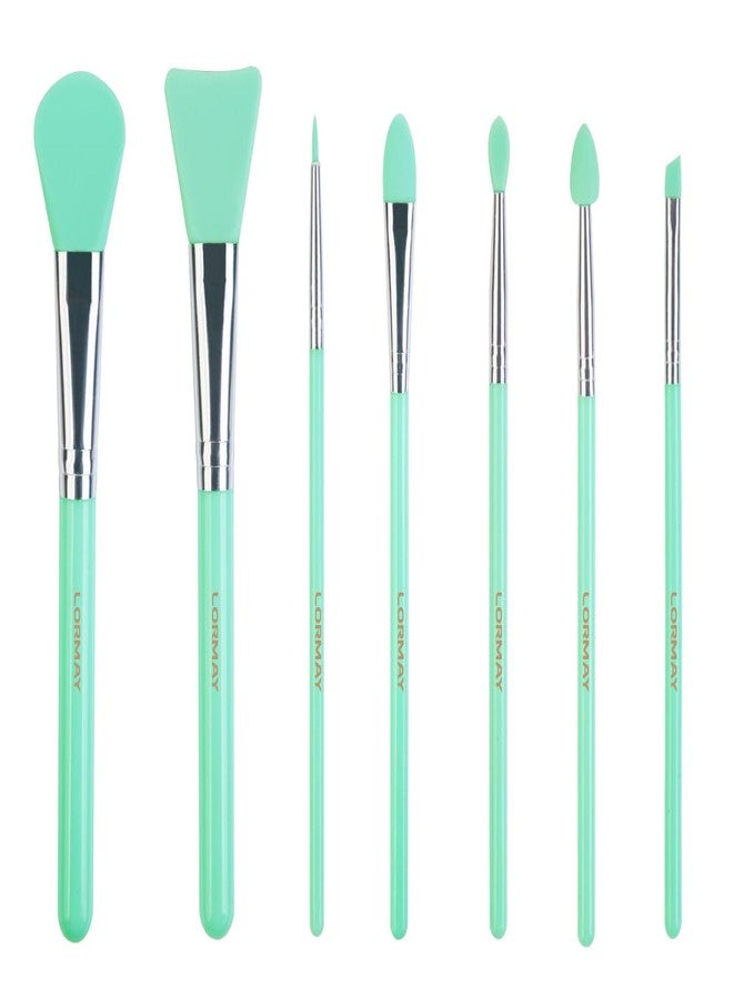 LORMAY 7-Piece Silicone Makeup Brush Set: Face Mask, Eyeliner, Eyebrow, Eye Shadow, Lip Cosmetic Brushes (Mint Green) - Image 2