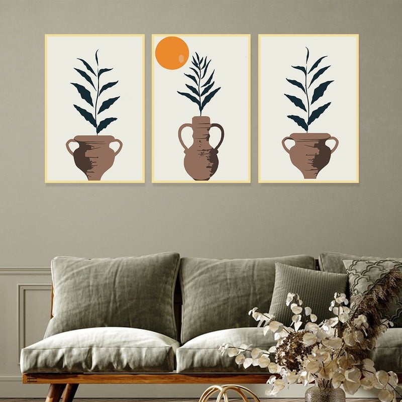 Marktna Three canvas prints in a bohemian art style with a hollow frame, measuring (120×60), three pieces - Image 1