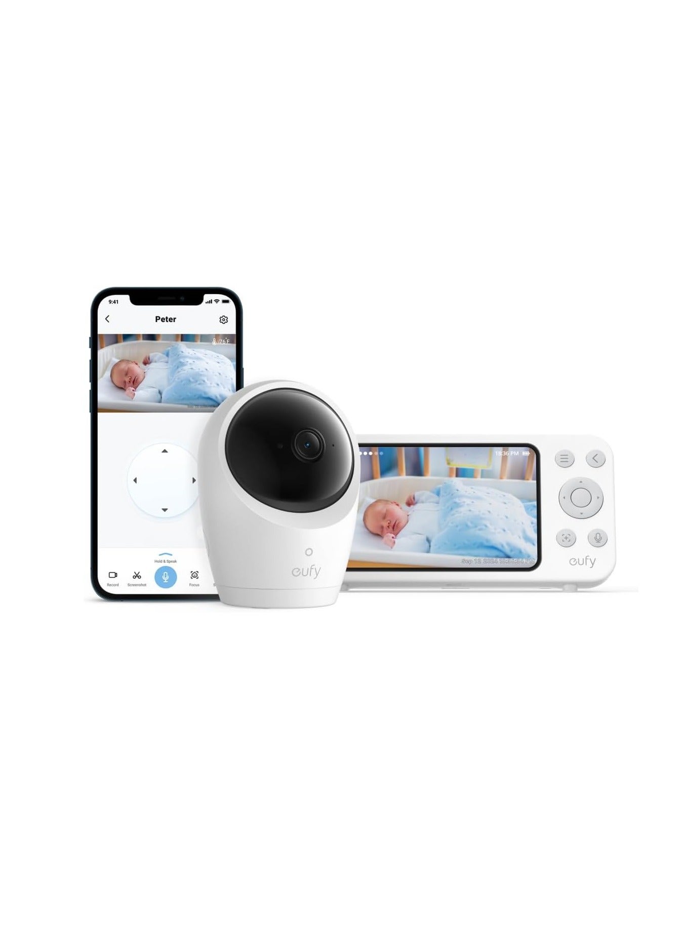 eufy Baby Monitor E21 with 4K Camera, Hybrid Wi-Fi and No Wi-Fi Connection, App and Monitor Control, Ultra-Clear Night View, Pan-Tilt, 8× Zoom, Portable Camera with Built-In Battery, ANR, Smart Alerts