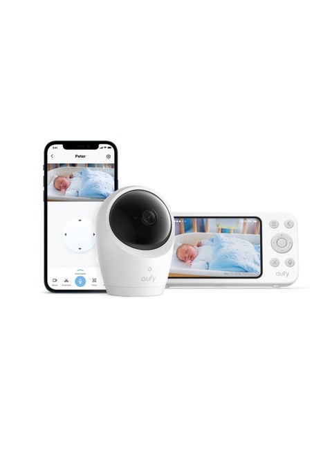 eufy Baby Monitor E21 with 4K Camera, Hybrid Wi-Fi and No Wi-Fi Connection, App and Monitor Control, Ultra-Clear Night View, Pan-Tilt, 8× Zoom, Portable Camera with Built-In Battery, ANR, Smart Alerts
