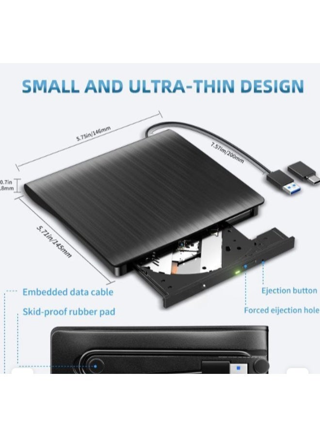 External USB 3.0 & Type-C DVD Drive, Portable CD/DVD Reader and Writer, High-Speed Optical Disc Burner Compatible with Laptops, Desktop PCs, Windows, macOS and Linux - Image 5