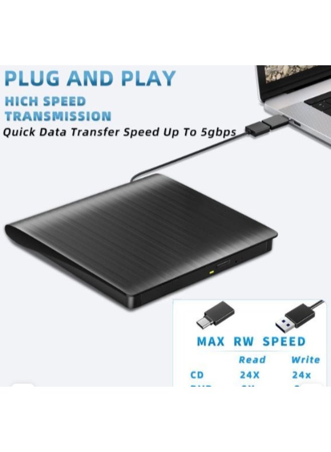 External USB 3.0 & Type-C DVD Drive, Portable CD/DVD Reader and Writer, High-Speed Optical Disc Burner Compatible with Laptops, Desktop PCs, Windows, macOS and Linux - Image 3