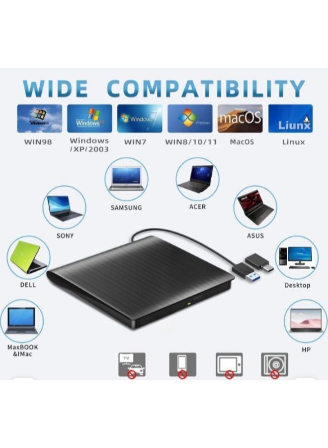 External USB 3.0 & Type-C DVD Drive, Portable CD/DVD Reader and Writer, High-Speed Optical Disc Burner Compatible with Laptops, Desktop PCs, Windows, macOS and Linux - Image 4