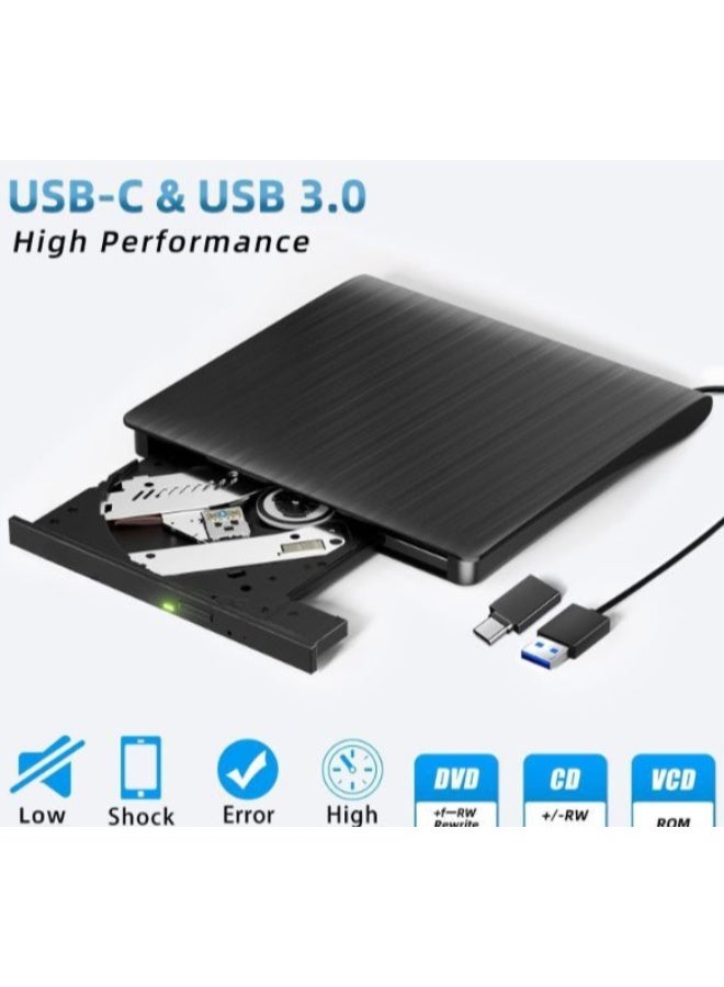 External USB 3.0 & Type-C DVD Drive, Portable CD/DVD Reader and Writer, High-Speed Optical Disc Burner Compatible with Laptops, Desktop PCs, Windows, macOS and Linux - Image 2