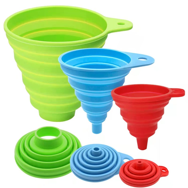 Kitchen Funnel Set of 3 Large Medium and Small Kitchen Gadgets Accessories Food Grade Silicone Collapsible Funnels for Kitchen Use Filling Bottles Liquid Powder Transfer
