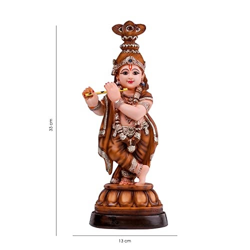 Newven Polymarble Handcrafted Krishna Idol Decorative Hindu God Statue Murti Showpiece Figurine For Home Decor Craft Gifts For House Warming For Living Room, Brown, 33 X 13 X 10 Cm, Fantasy - Image 2