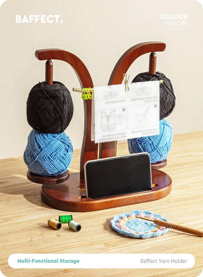 Baffect Yarn Holder Magnetic, Wool Holder Wooden with Knitting Accessories Organizer, Double Yarn Ball Holder Stand for Crochet Lovers (Brown + Gold) - Image 3