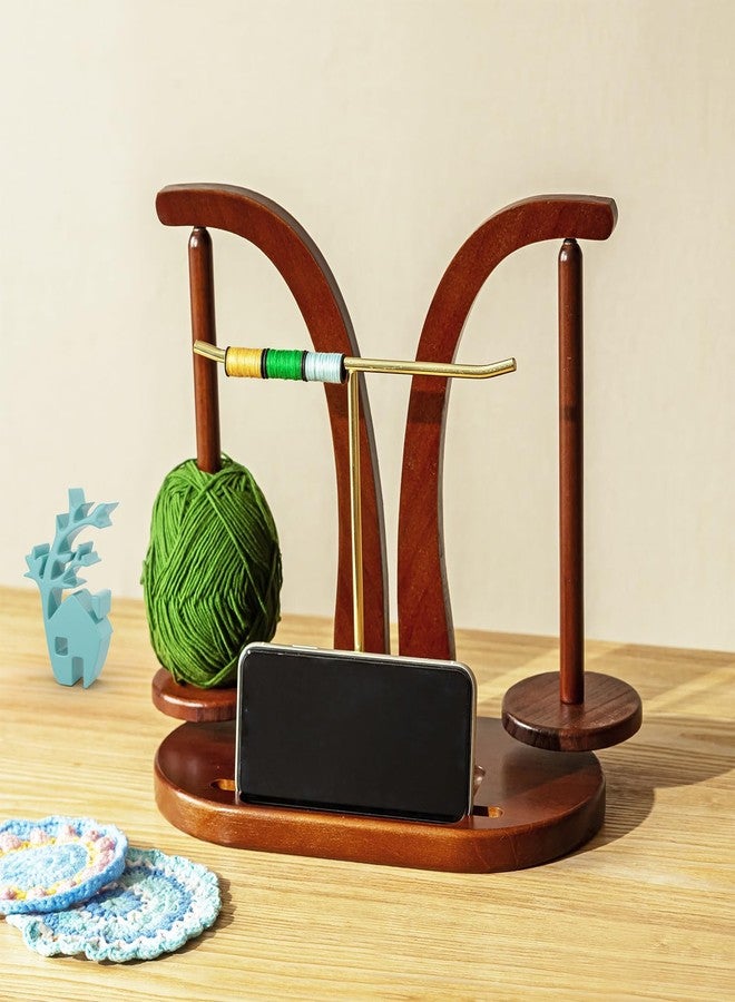 Baffect Yarn Holder Magnetic, Wool Holder Wooden with Knitting Accessories Organizer, Double Yarn Ball Holder Stand for Crochet Lovers (Brown + Gold) - Image 1