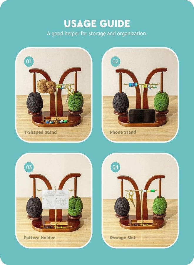 Baffect Yarn Holder Magnetic, Wool Holder Wooden with Knitting Accessories Organizer, Double Yarn Ball Holder Stand for Crochet Lovers (Brown + Gold) - Image 5