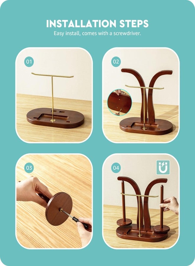 Baffect Yarn Holder Magnetic, Wool Holder Wooden with Knitting Accessories Organizer, Double Yarn Ball Holder Stand for Crochet Lovers (Brown + Gold) - Image 4