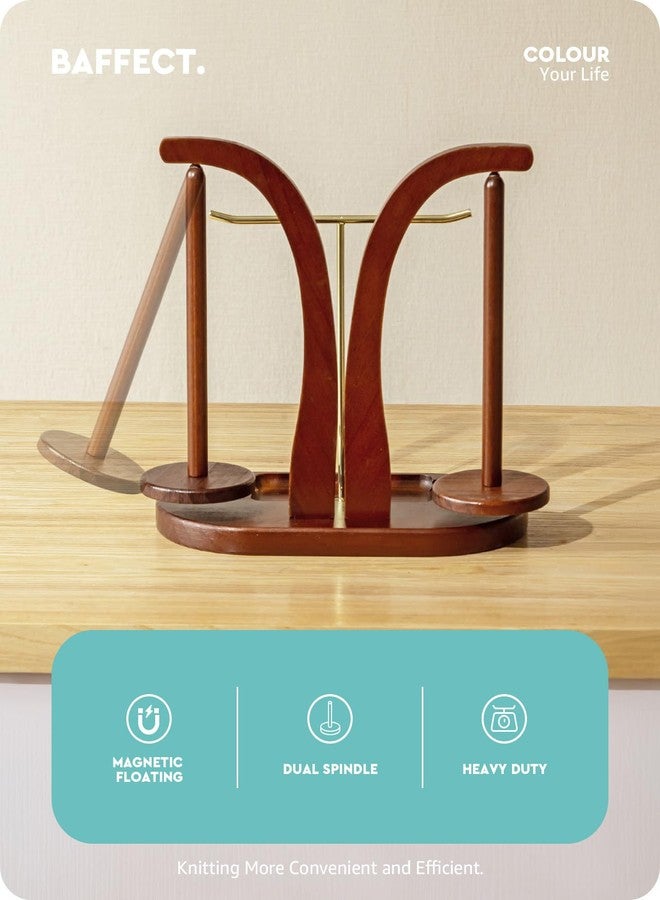 Baffect Yarn Holder Magnetic, Wool Holder Wooden with Knitting Accessories Organizer, Double Yarn Ball Holder Stand for Crochet Lovers (Brown + Gold) - Image 2