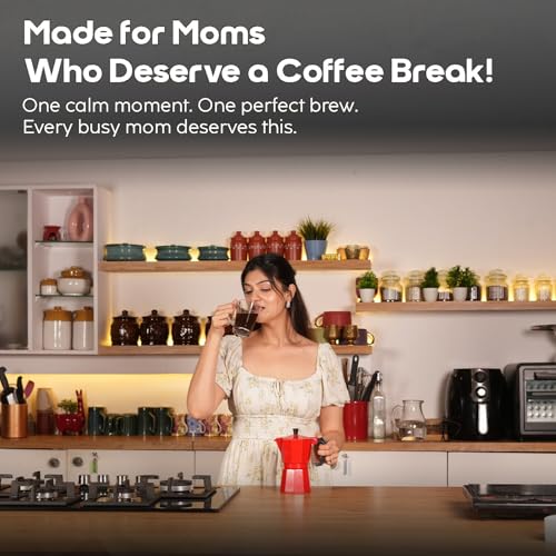 InstaCuppa 2-in-1 Moka Pot Espresso Maker | Stovetop & Induction Compatible | 300ml Premium Aluminium | Italian Style Percolator Coffee Brewer | Brews 4–6 Cups | Espresso, Americano & More, Red - Image 5
