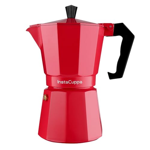 InstaCuppa 2-in-1 Moka Pot Espresso Maker | Stovetop & Induction Compatible | 300ml Premium Aluminium | Italian Style Percolator Coffee Brewer | Brews 4–6 Cups | Espresso, Americano & More, Red - Image 1