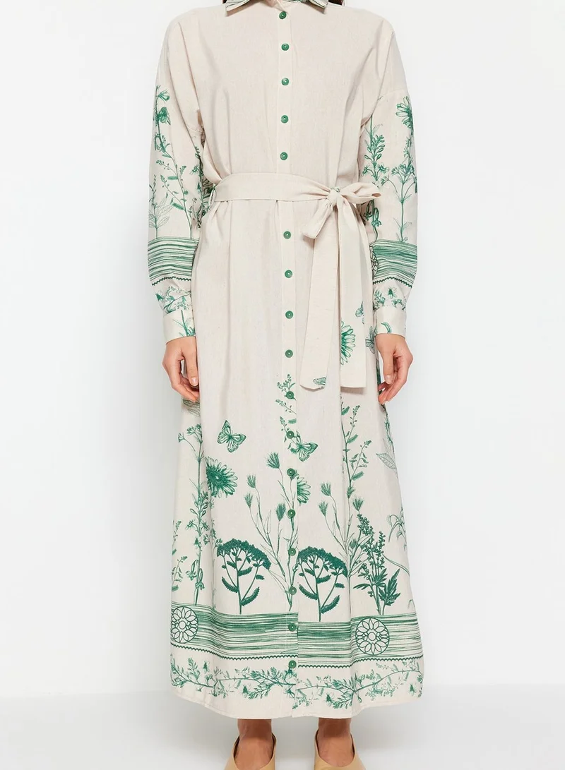 trendyol Belted Floral Print Shirt Dress