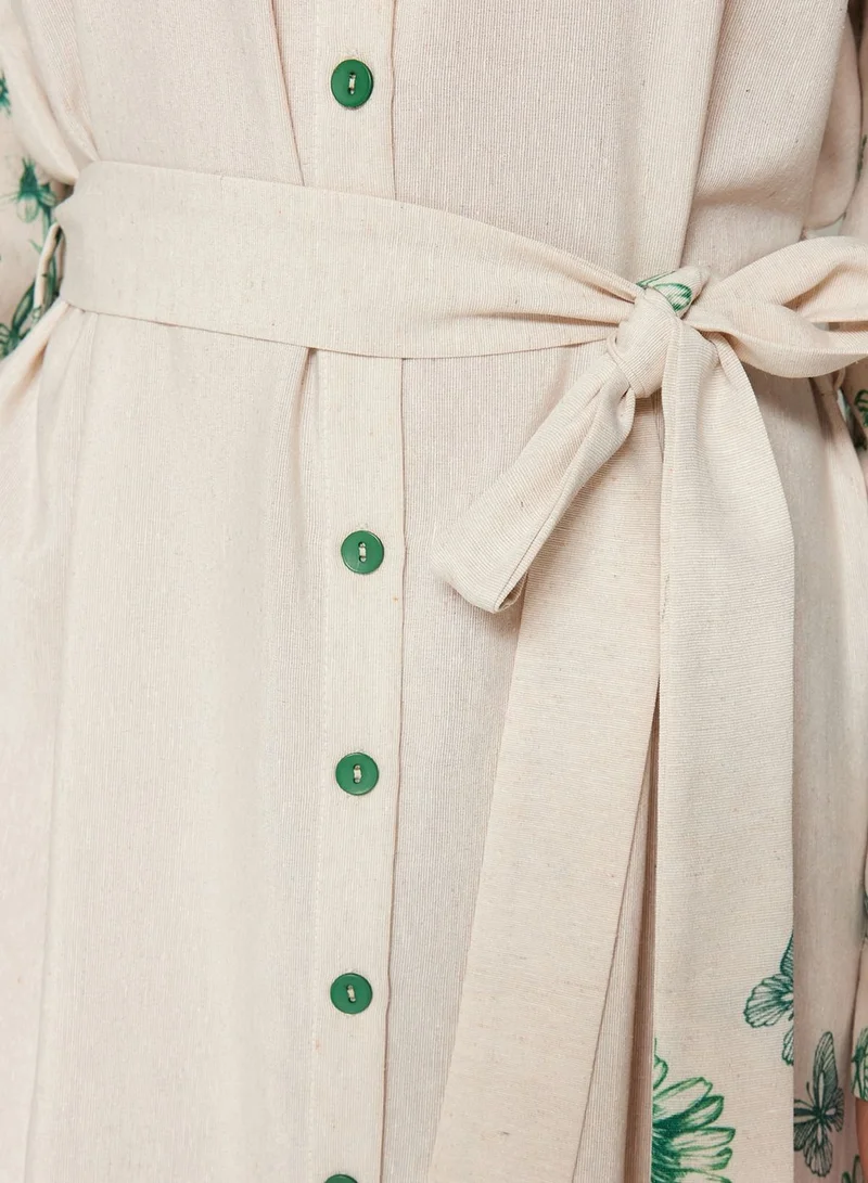 trendyol Belted Floral Print Shirt Dress
