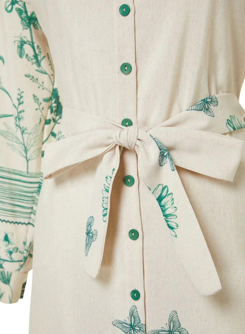 trendyol Belted Floral Print Shirt Dress