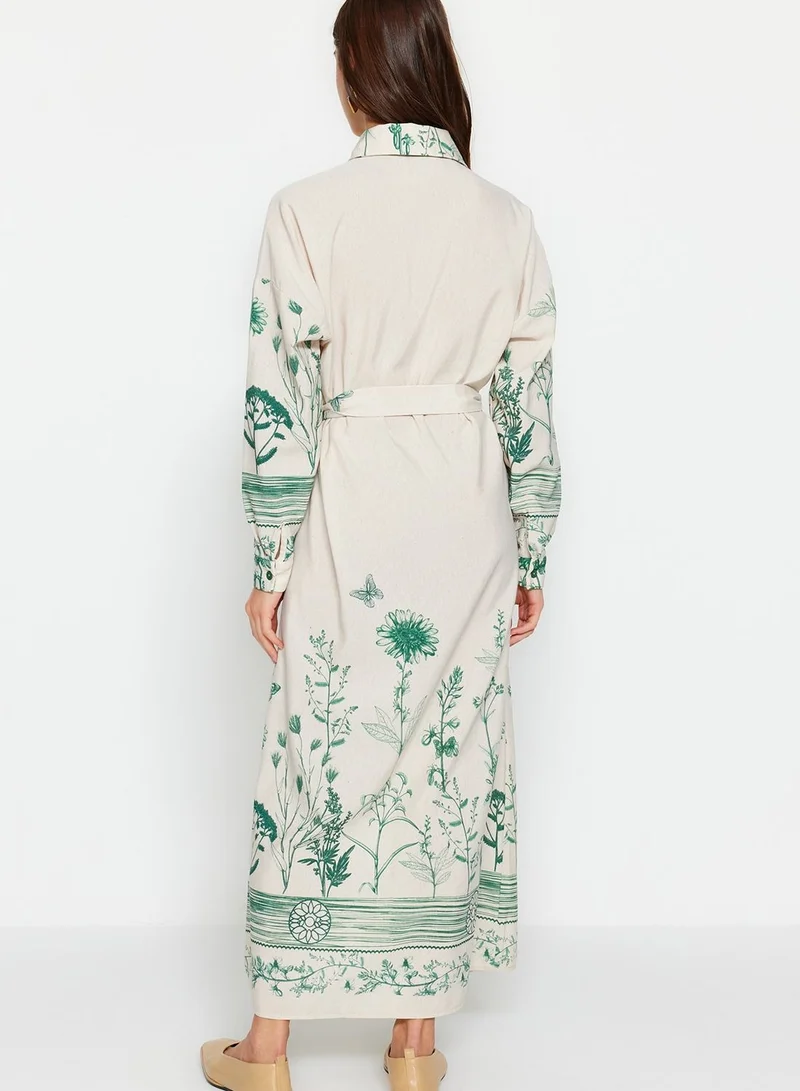 trendyol Belted Floral Print Shirt Dress