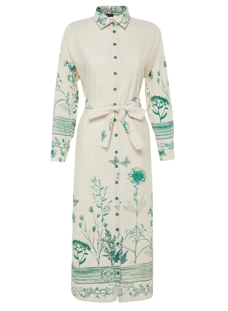 trendyol Belted Floral Print Shirt Dress