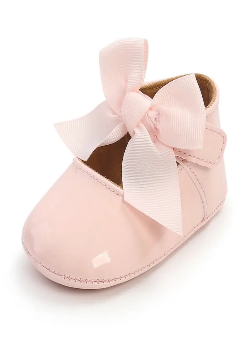 Lion Llama - Patent Baby Girl Anti-Slip Shoes – Elegant Design for Safety & Style for Babies, Childrens Flats With Ribbon Bow-knot PU Leather Shoes Pink color - Image 1