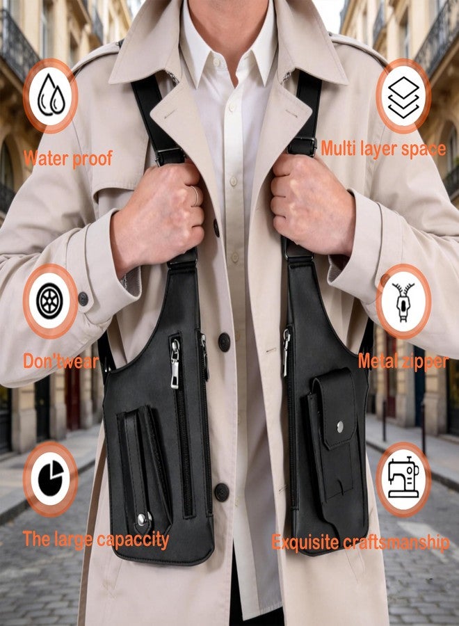 WrixWric Double Shoulder Underarm Bag for Men, Anti-Theft Hidden Armpit Holster Wallet, Adjustable Leather Tactical Shoulder Harness (Black 02) - Image 3
