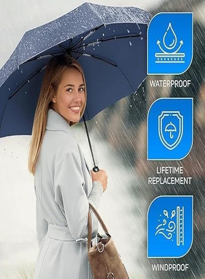 PIBOKU مظلة PIBOKU تفتح تلقائيًا للحماية من المطر والشمس والأشعة فوق البنفسجية، مظلة كبيرة الحجم مقاومة للرياح وقابلة للطي للرجال والنساء، لون أزرق - Image 5