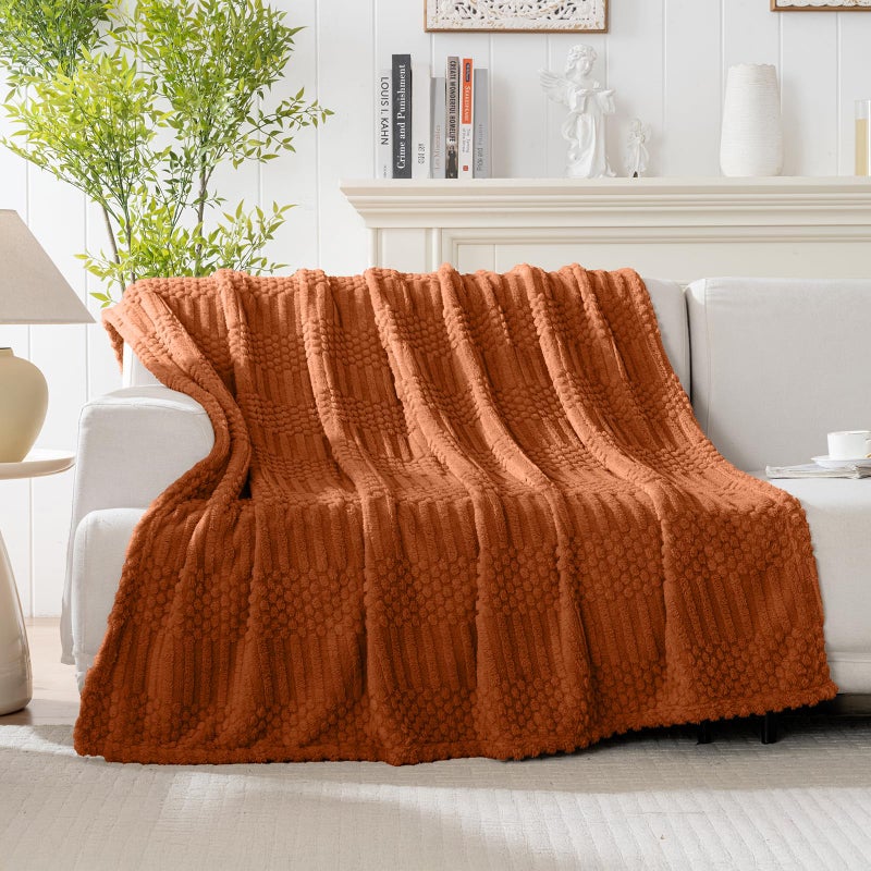 Lussena 60x80 Inch Rust Twin Blanket - Soft & Fluffy Fleece, Cute & Aesthetic, Perfect for Sofa, Couch, Chair, Bed, Living Room & Bedroom, All-Season Use, Plush & Cozy Decorative Blanket - Image 3