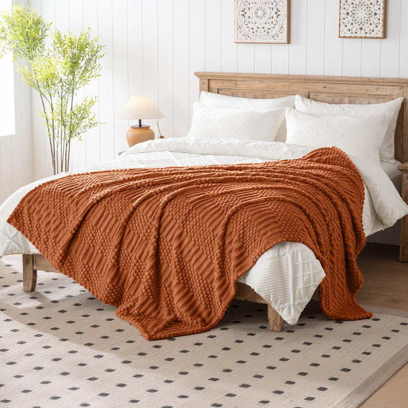 Lussena 60x80 Inch Rust Twin Blanket - Soft & Fluffy Fleece, Cute & Aesthetic, Perfect for Sofa, Couch, Chair, Bed, Living Room & Bedroom, All-Season Use, Plush & Cozy Decorative Blanket - Image 1