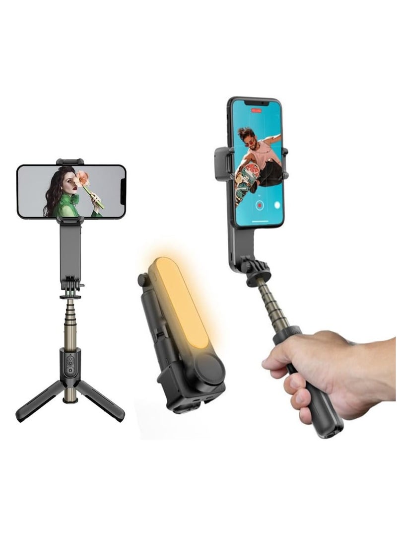 L09 Handheld Gimbal Stabilizer with Bluetooth Selfie Stick and Beauty Ring Light for Vloggers(Black)  - Image 1