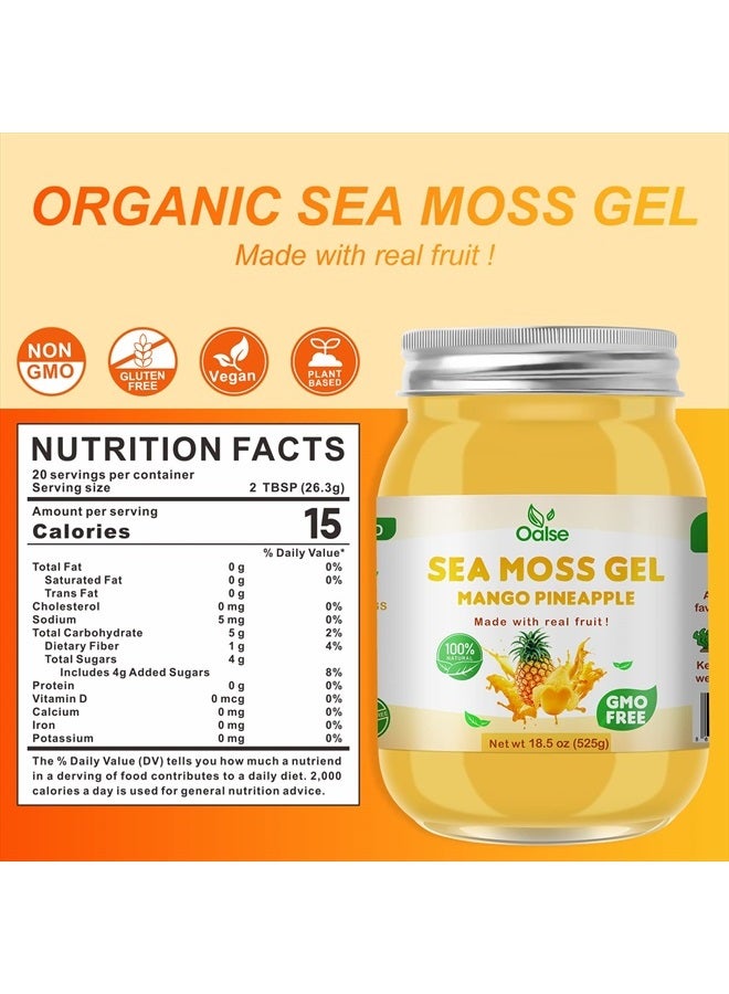 OALSE Sea Moss Gel - 18.5OZ Mango Pineapple Flavor Sea Moss Gel Organic Raw Nutritious Organic Sea Moss Gel Rich in 102 Vitamins and Minerals, Proteins & Vitamins, Vegan-Friendly - Image 2