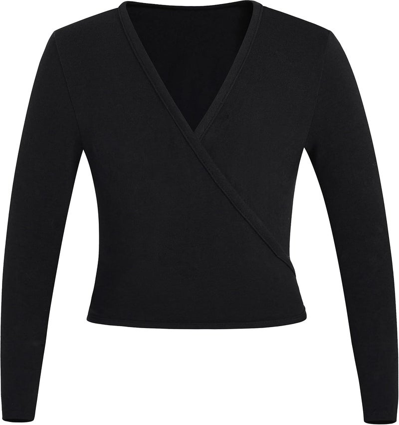 MOLLDAN Ballet Wrap Top for Girls Long Sleeve Dance Cardigan for Toddlers,Waist Self Tie - Image 1