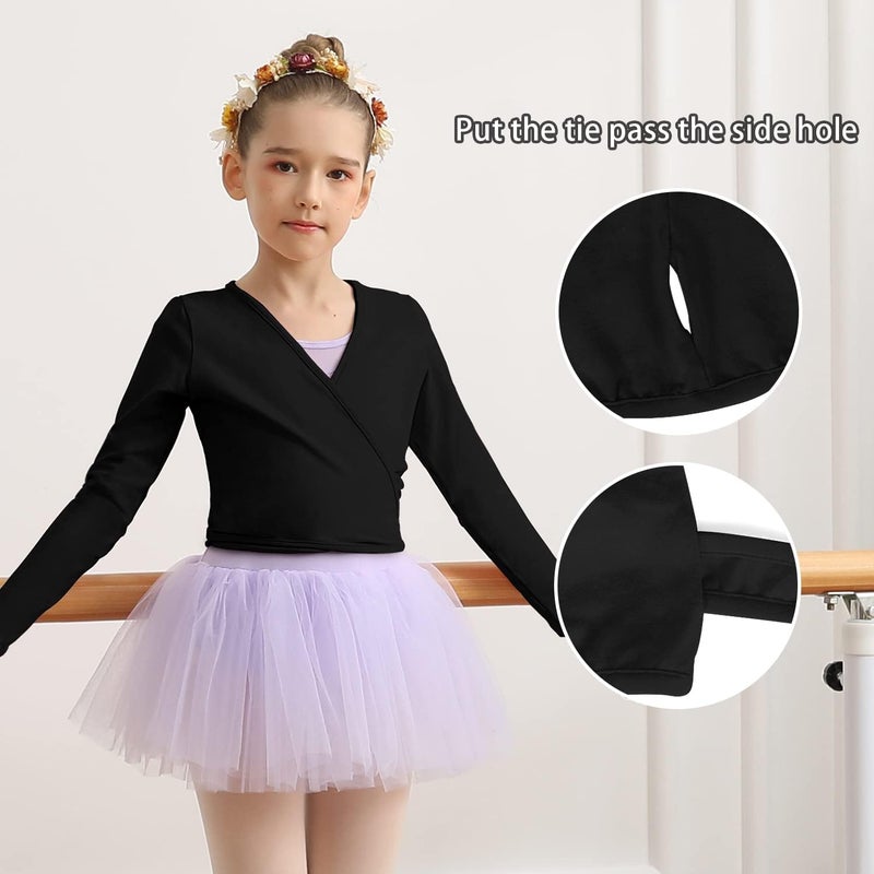 MOLLDAN Ballet Wrap Top for Girls Long Sleeve Dance Cardigan for Toddlers,Waist Self Tie - Image 2