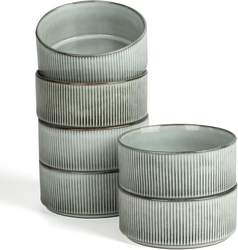 famiware Star Cereal Bowl Set Soup Bowls Set of 6 Double Reactive Glaze Stackable 23 oz Deep Bowls Suitable for Cereal Popcorn Oatmeal Dessert  Dishwasher and Microwave Safe Smoky Blue - Image 1