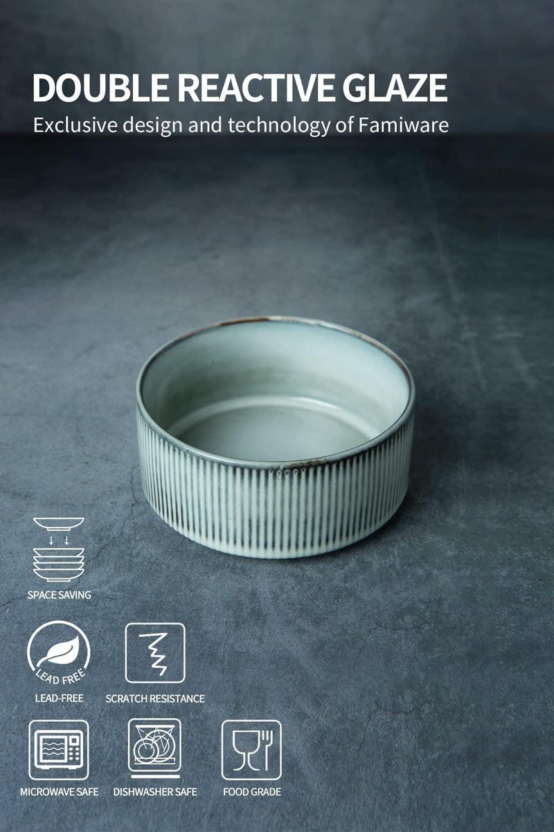 famiware Star Cereal Bowl Set Soup Bowls Set of 6 Double Reactive Glaze Stackable 23 oz Deep Bowls Suitable for Cereal Popcorn Oatmeal Dessert  Dishwasher and Microwave Safe Smoky Blue - Image 4