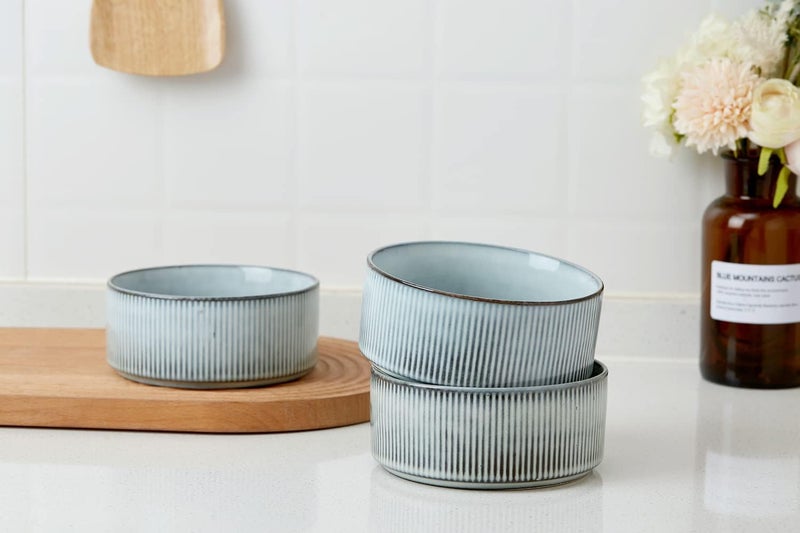 famiware Star Cereal Bowl Set Soup Bowls Set of 6 Double Reactive Glaze Stackable 23 oz Deep Bowls Suitable for Cereal Popcorn Oatmeal Dessert  Dishwasher and Microwave Safe Smoky Blue - Image 2