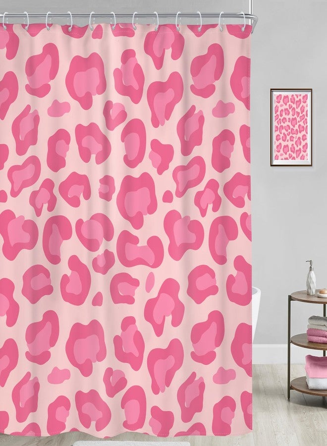 Riyidecor Pink Leopard Print Shower Curtain 60x72 Inch Cute Girl Modern Trendy Simple Cheetah Abstract Aesthetic Rustic Minimalist Contemporary Vintage Women Fabric Bathroom Decor Polyester Waterproof - Image 2