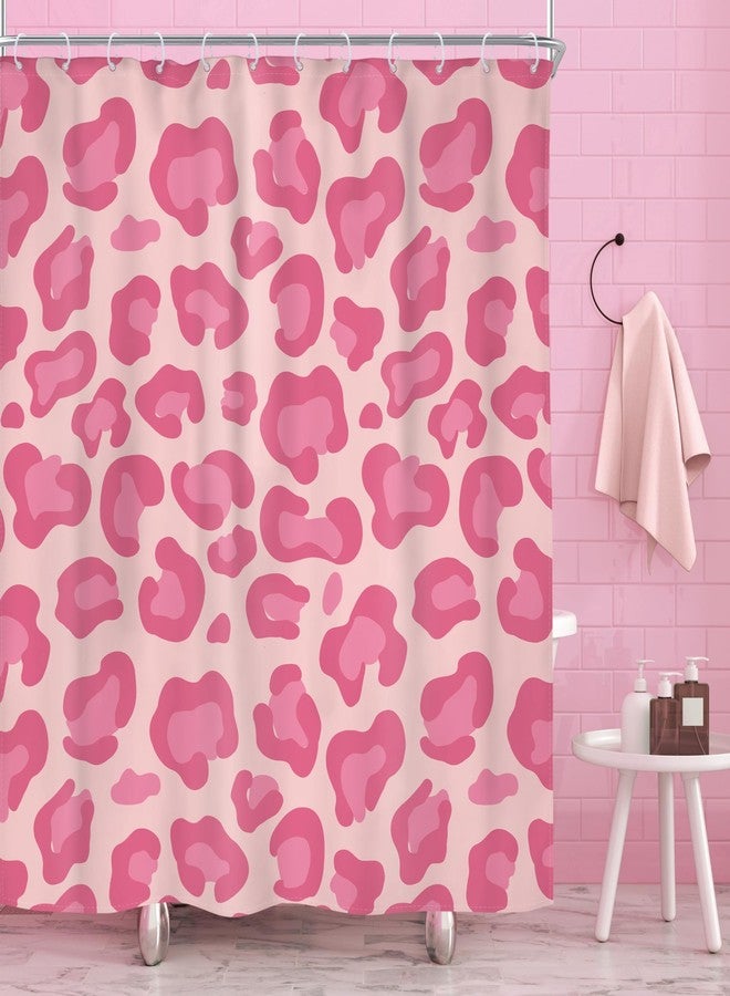 Riyidecor Pink Leopard Print Shower Curtain 60x72 Inch Cute Girl Modern Trendy Simple Cheetah Abstract Aesthetic Rustic Minimalist Contemporary Vintage Women Fabric Bathroom Decor Polyester Waterproof - Image 1