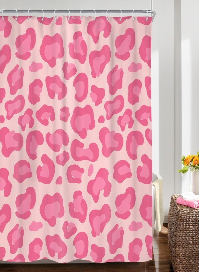 Riyidecor Pink Leopard Print Shower Curtain 60x72 Inch Cute Girl Modern Trendy Simple Cheetah Abstract Aesthetic Rustic Minimalist Contemporary Vintage Women Fabric Bathroom Decor Polyester Waterproof - Image 3