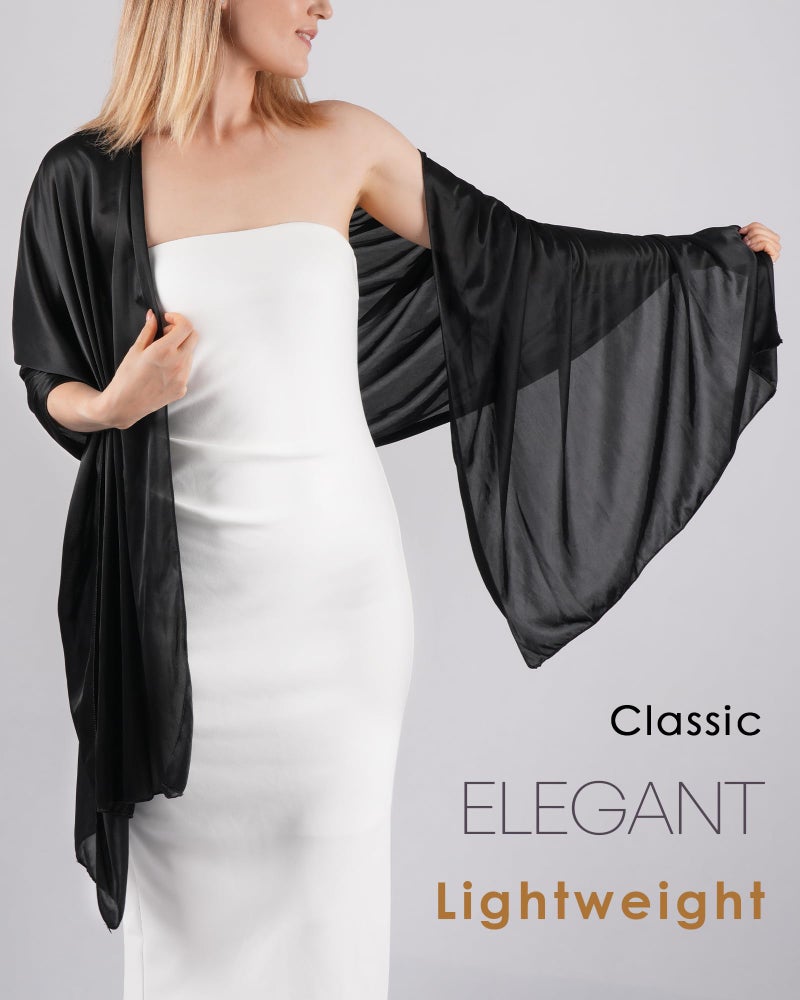 Sofier Satin Shawl Wraps for Women Evening Dresses Wedding Bridal Party Silky Scarf Formal Cover Up Bridesmaid Gifts Black - Image 4