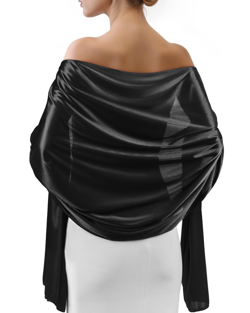 Sofier Satin Shawl Wraps for Women Evening Dresses Wedding Bridal Party Silky Scarf Formal Cover Up Bridesmaid Gifts Black - Image 1