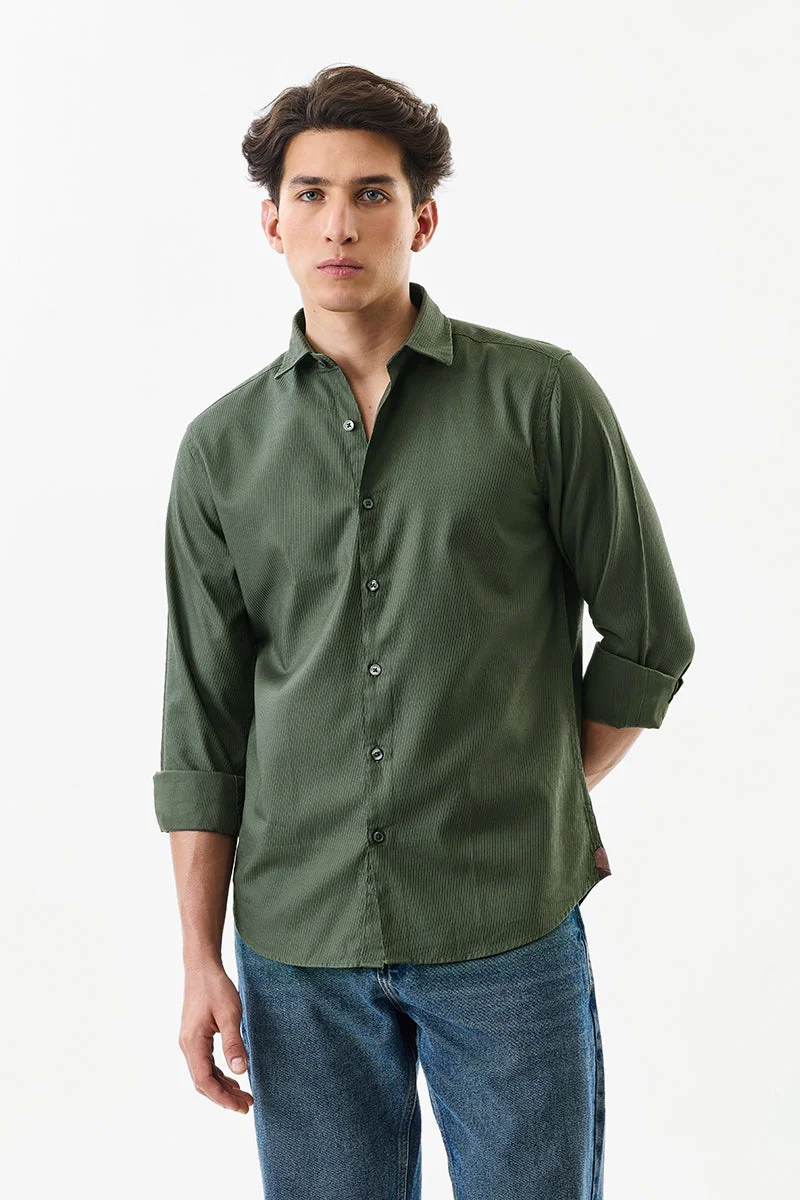 SNITCH Slim Fit Cotton Textured Olive Green Shirt
