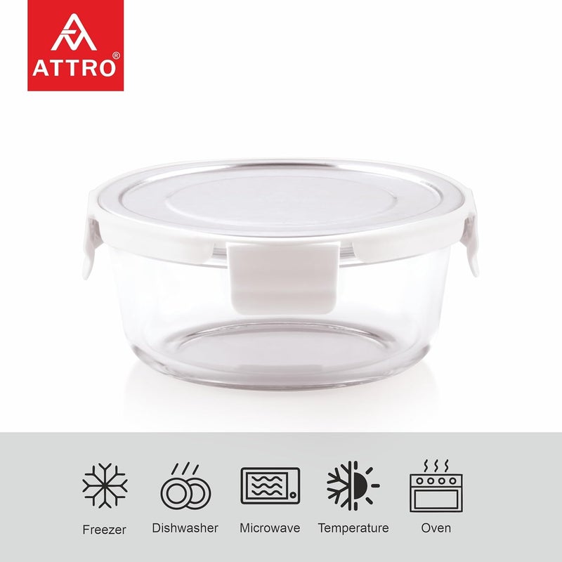 ATTRO Glassox Borosilicate Round Glass Lunch Box with Stainless Steel Lid Food Storage Container Microwave Freezer Safe BPAFree FoodGrade 620ml - Image 3