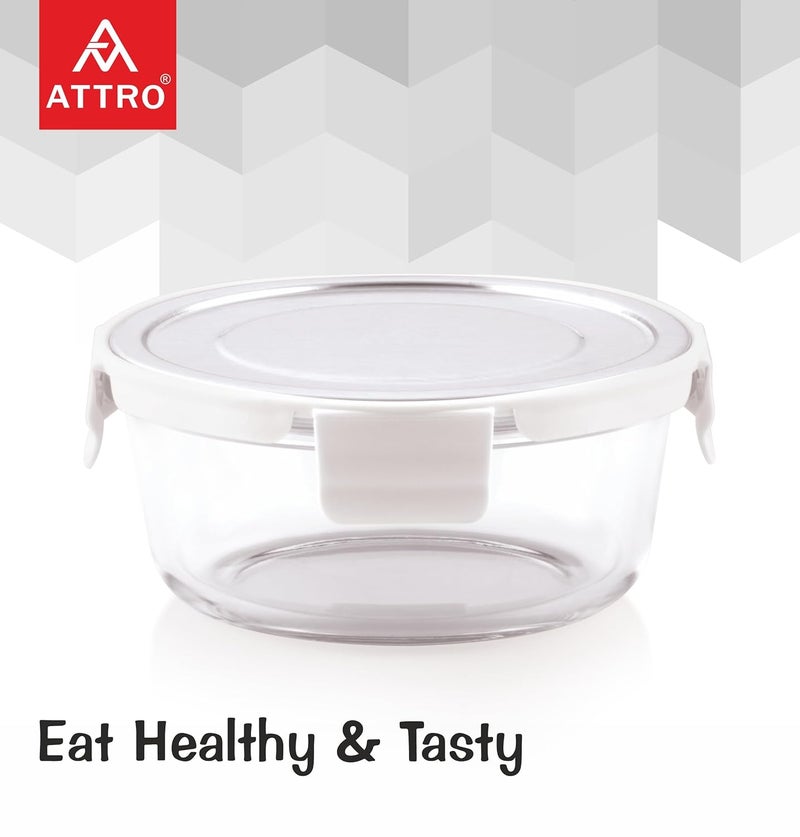 ATTRO Glassox Borosilicate Round Glass Lunch Box with Stainless Steel Lid Food Storage Container Microwave Freezer Safe BPAFree FoodGrade 620ml - Image 5