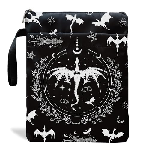 Maydvdv Romantasy Dark Academia Dragons Book Sleeve, Fantasy Novel Reader Gift, Bookish Gifts, Book Inspired Gift, Paperback Book Protector Book Cover Dragons Lovers Book Gifts (Dragons Book Pouch-Black) - Image 1