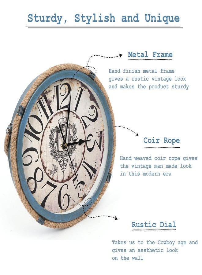 ABOUT SPACE ساعة حائط من ABOUT SPACE للمنزل - ساعة تناظرية معلقة بحبل عتيق مقاس 11 بوصة، بتصميم فارسي كلاسيكي، بلمسة نهائية عاجية، مناسبة لغرفة المعيشة، غرفة النوم، غرفة الطعام، المقهى، المطعم، المنزل الريفي (معدن - أزرق) - Image 3