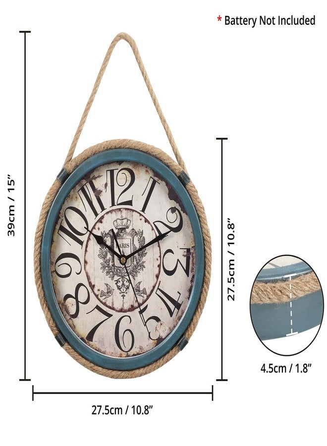 ABOUT SPACE ساعة حائط من ABOUT SPACE للمنزل - ساعة تناظرية معلقة بحبل عتيق مقاس 11 بوصة، بتصميم فارسي كلاسيكي، بلمسة نهائية عاجية، مناسبة لغرفة المعيشة، غرفة النوم، غرفة الطعام، المقهى، المطعم، المنزل الريفي (معدن - أزرق) - Image 2