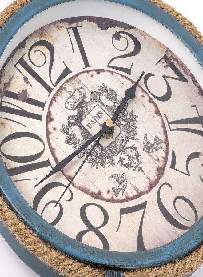 ABOUT SPACE ساعة حائط من ABOUT SPACE للمنزل - ساعة تناظرية معلقة بحبل عتيق مقاس 11 بوصة، بتصميم فارسي كلاسيكي، بلمسة نهائية عاجية، مناسبة لغرفة المعيشة، غرفة النوم، غرفة الطعام، المقهى، المطعم، المنزل الريفي (معدن - أزرق) - Image 4