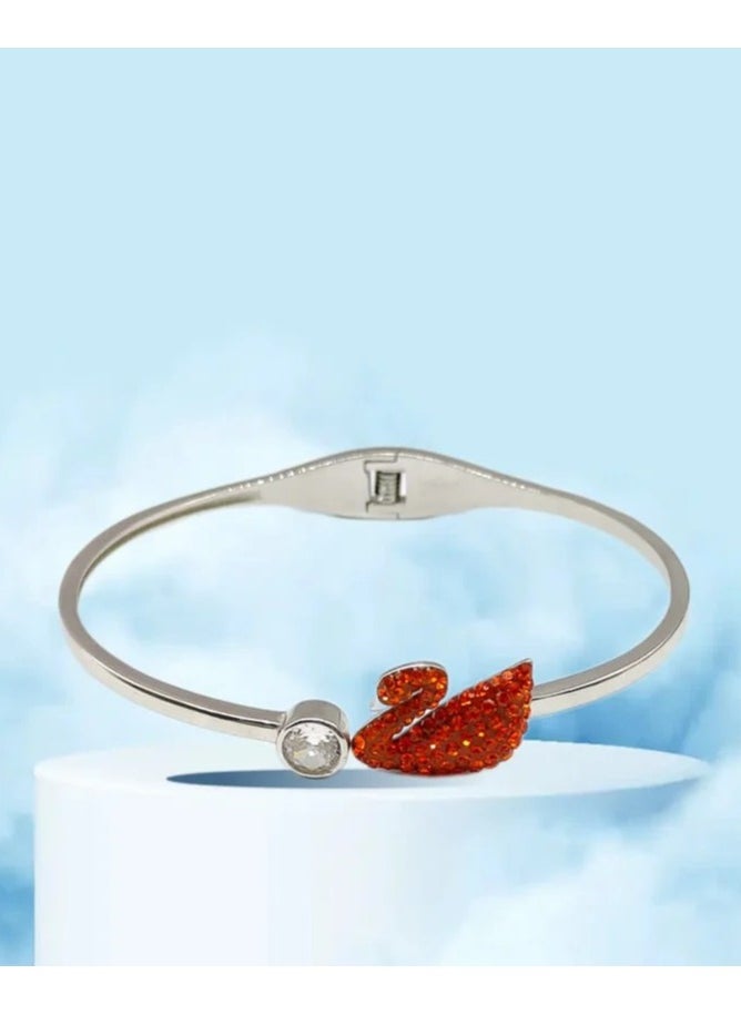 The Black Pearl Accessories - Red Zirconic Flamingo Stainless Steel Silver Bracelet - Image 1