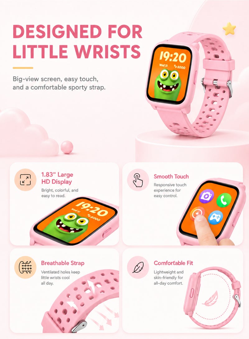W98L Kids Smart Watch with 1.83” HD Touch Screen, Step Counter, Activity Tracker, Educational Puzzle Games, Alarm Clock & Stopwatch, Waterproof Smartwatch for Boys Girls Students - Image 2