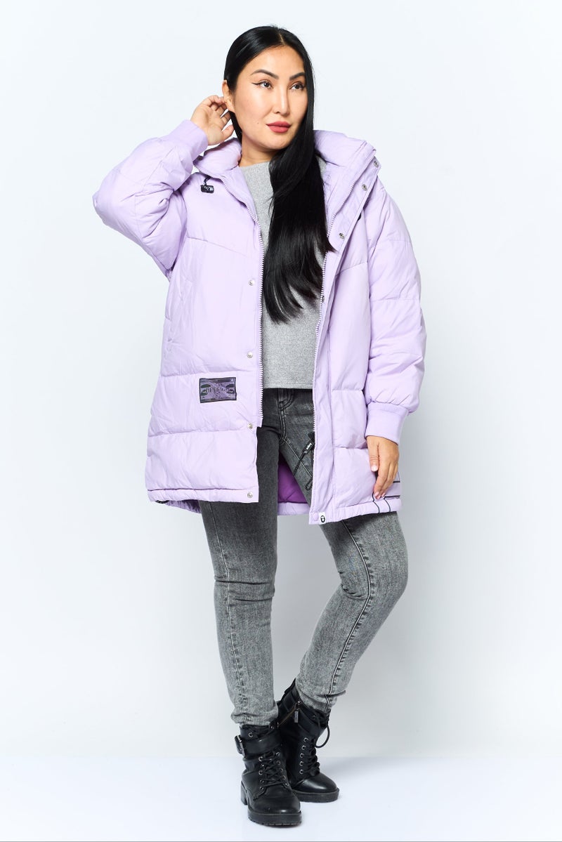 Aape By A Bathing Ape جاكيت بافر بشعار العلامة التجارية للنساء، لافندر - Image 2