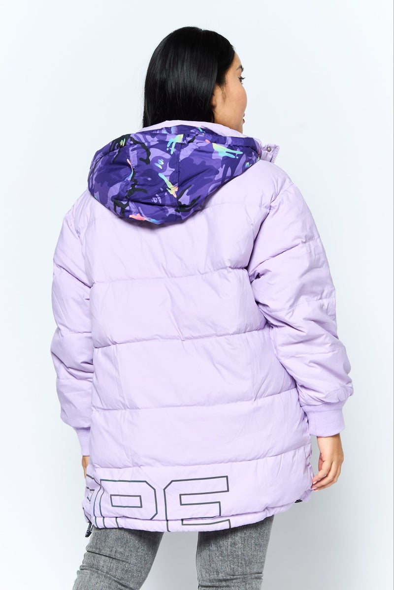 Aape By A Bathing Ape جاكيت بافر بشعار العلامة التجارية للنساء، لافندر - Image 4